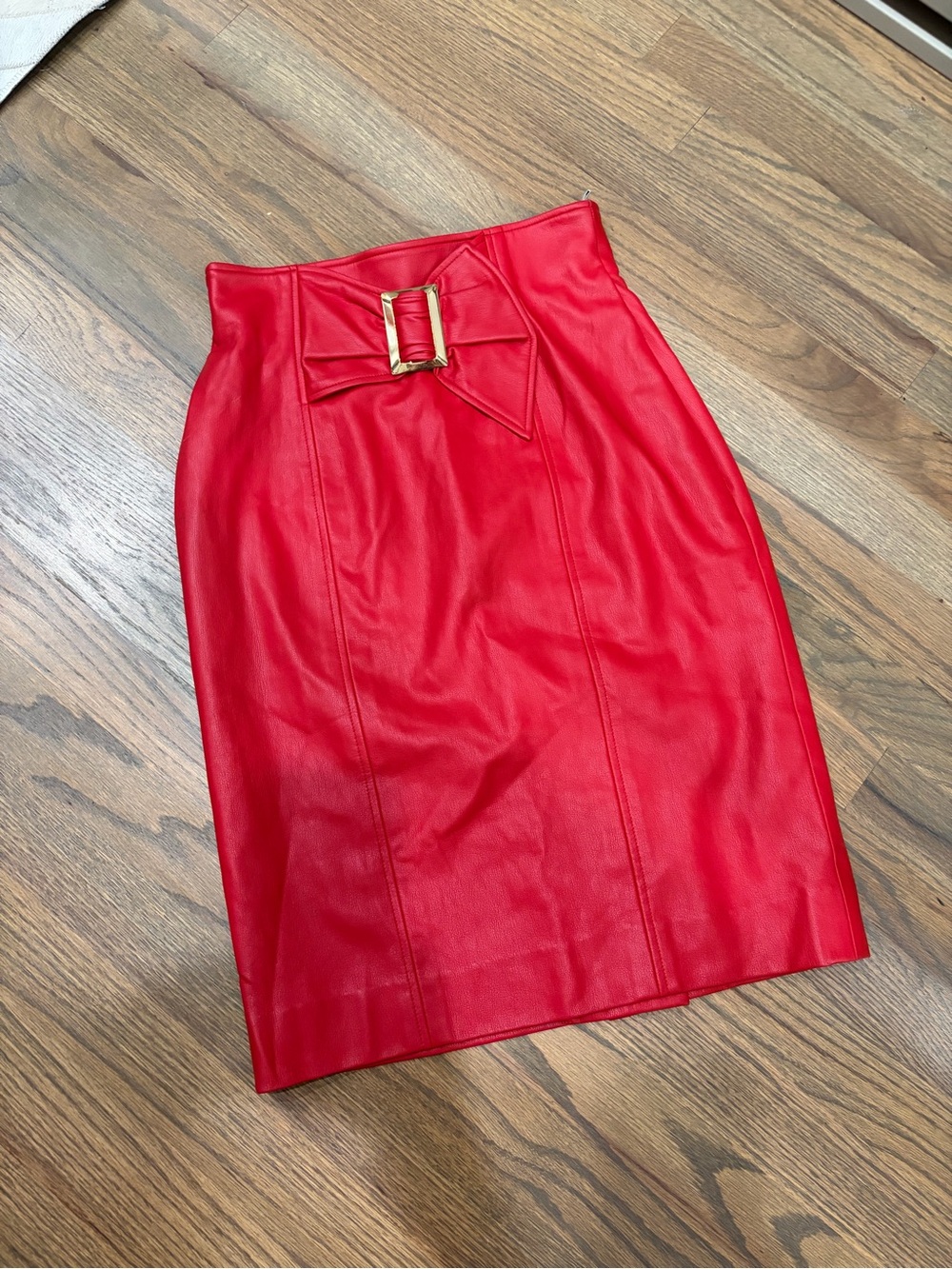 Red Lamb Leather Pencil Skirt with Bow Dior Buckle